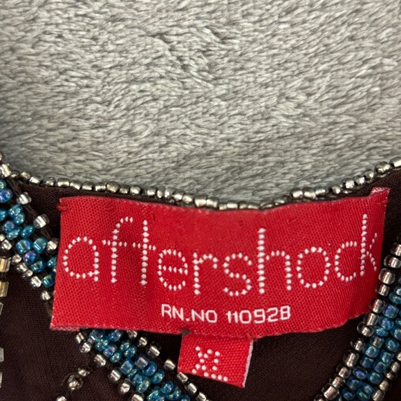 Aftershock Beaded Camisole Top Womens‎ XL Brown Sunburst Spaghetti Strap V Neck - Picture 2 of 10